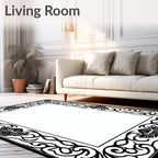 Black Ornate Floral Scroll Frame Rug