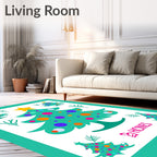 Teal Christmas Trees Colorful Ornaments Rug