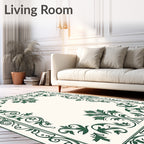 Emerald Green Floral Scroll Border Rug