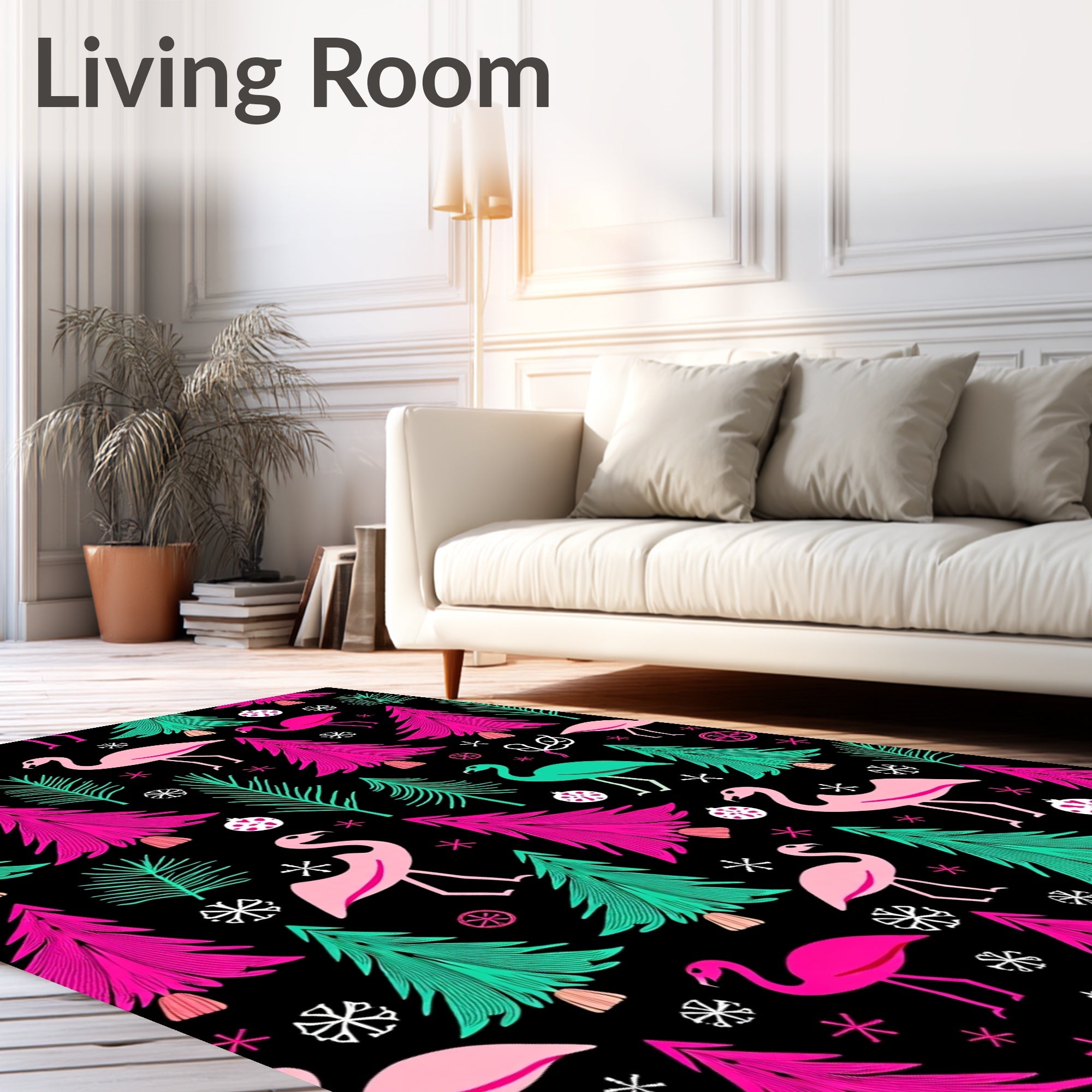 Pink Flamingo Festive Christmas Trees Rug