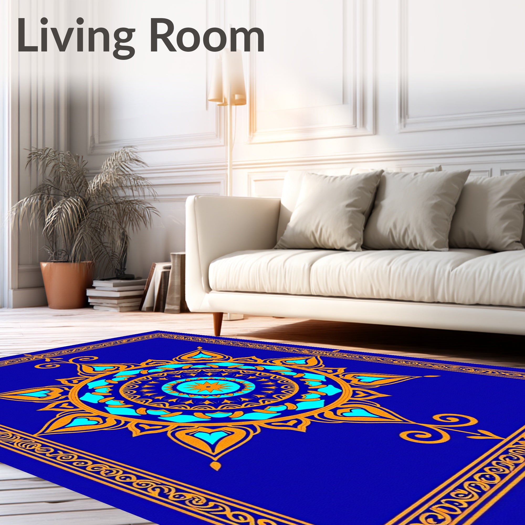 Royal Blue Orange Mandala Sunburst Rug