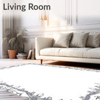 Gray Starburst Geometric Border Rug