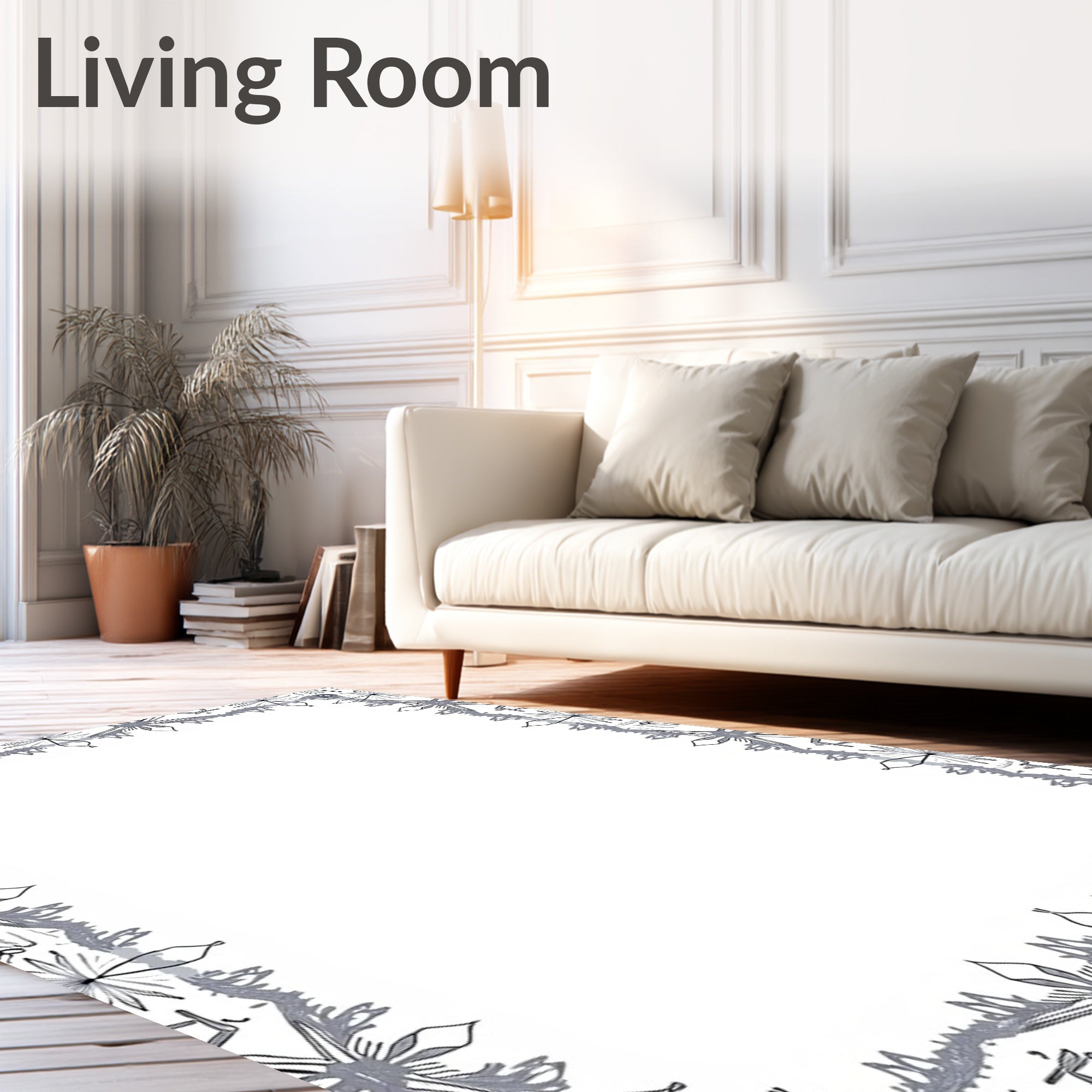 Gray Starburst Geometric Border Rug