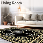 Black Gold Floral Medallion Square Rug