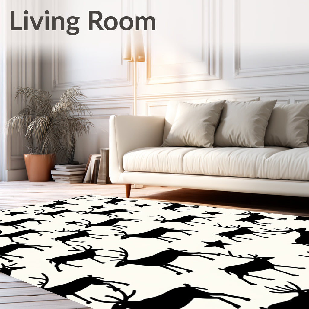 Black Reindeer Star Silhouette Rug