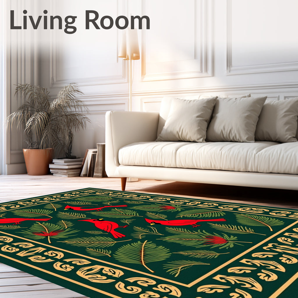 Red Cardinal Forest Border Rug