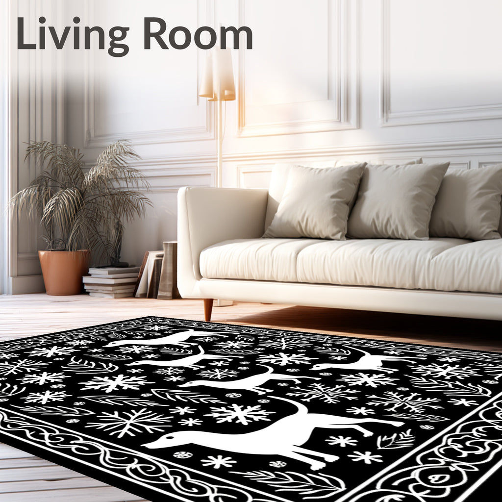 White Dogs Snowflakes Border Art Rug