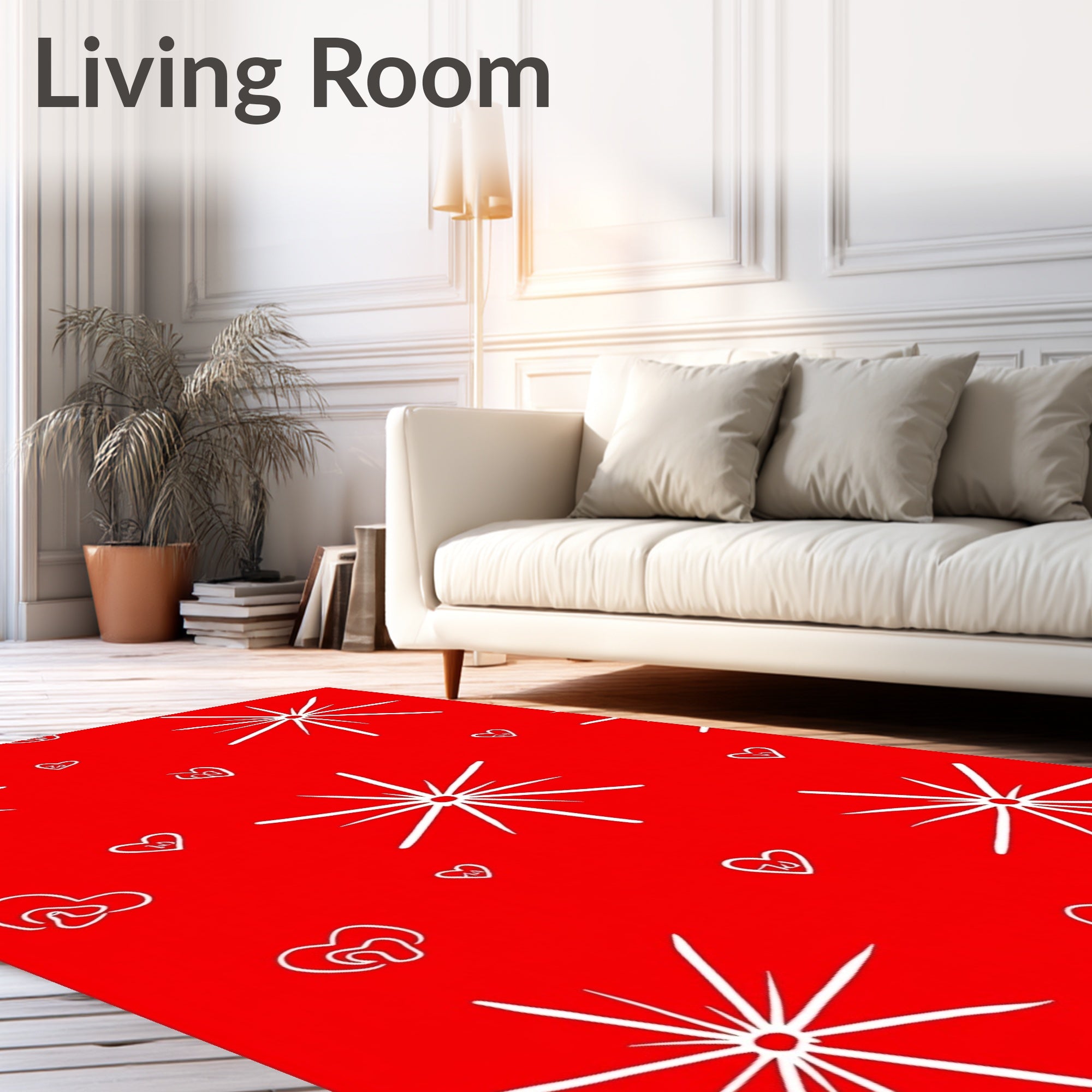 Vibrant Red Starburst Hearts Rug