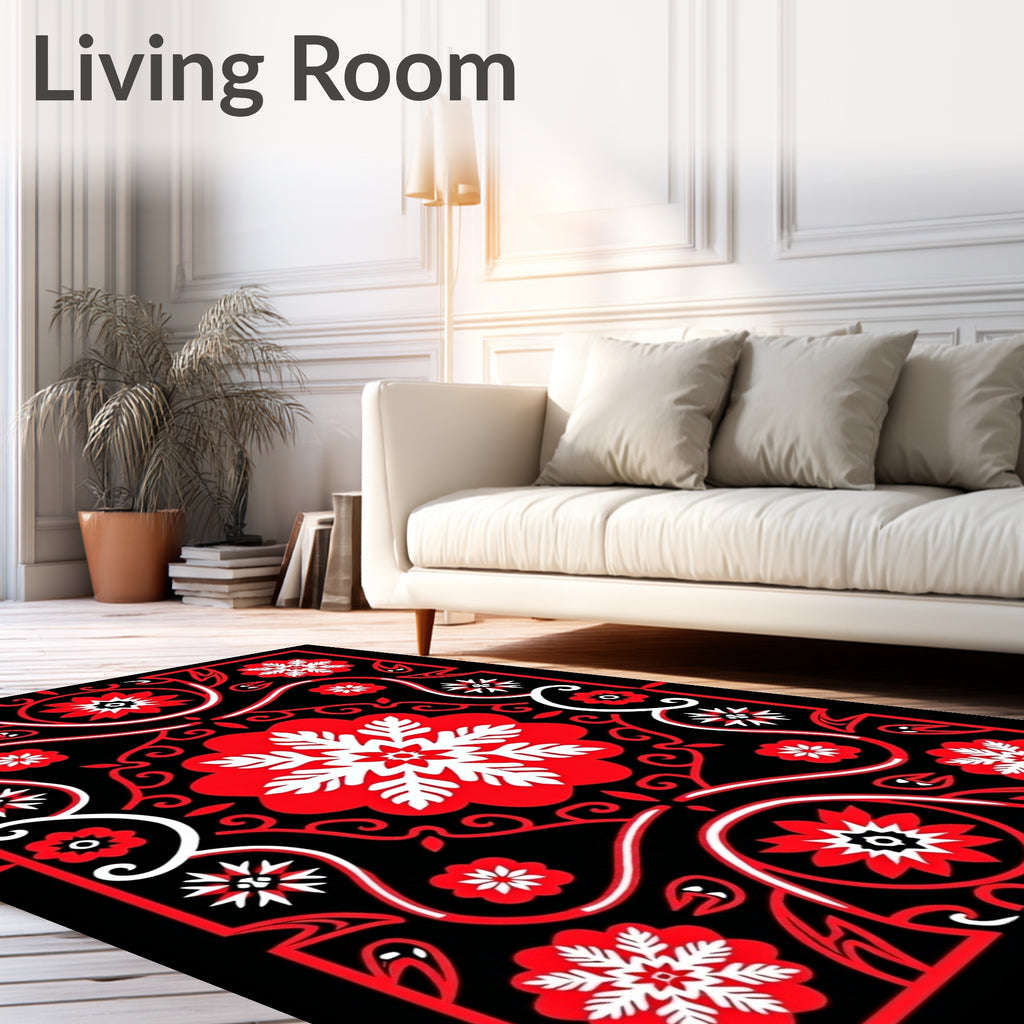 Crimson White Floral Symmetry Rug