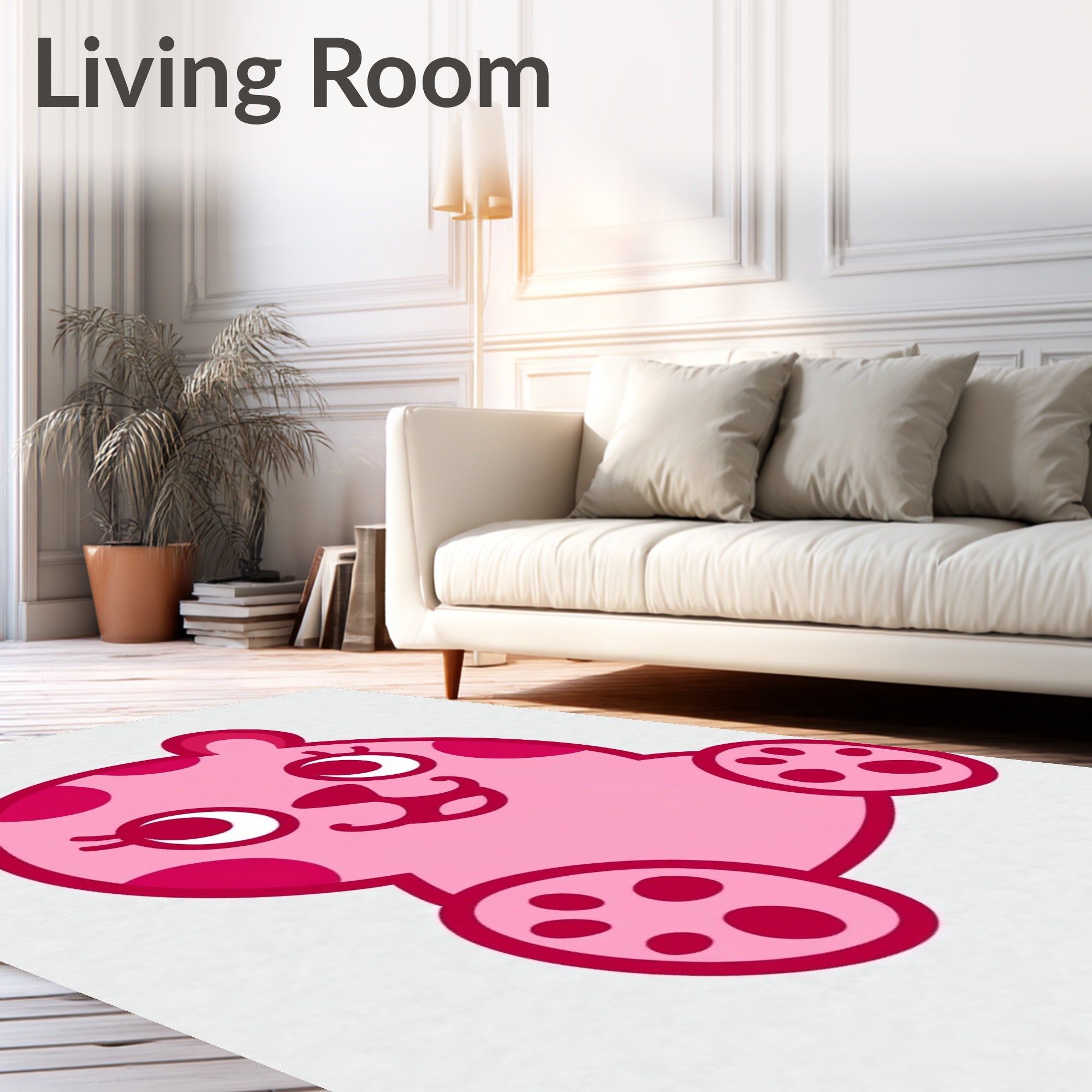 Pink Polka Dot Bear Illustration Rug