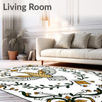 Golden Bird and Greenery Border Rug
