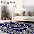 Deep Navy Ivory Geometric Diamond Medallion Rug