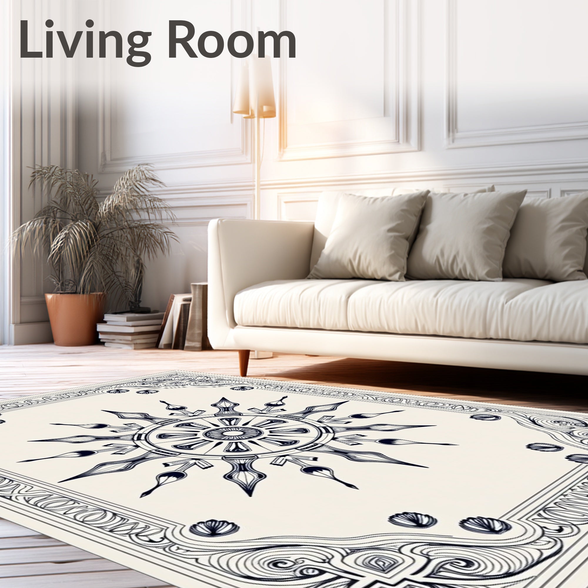 Ornate Black Sunburst Mandala Medallion Rug