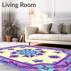 Purple Teal Floral Medallion Border Rug