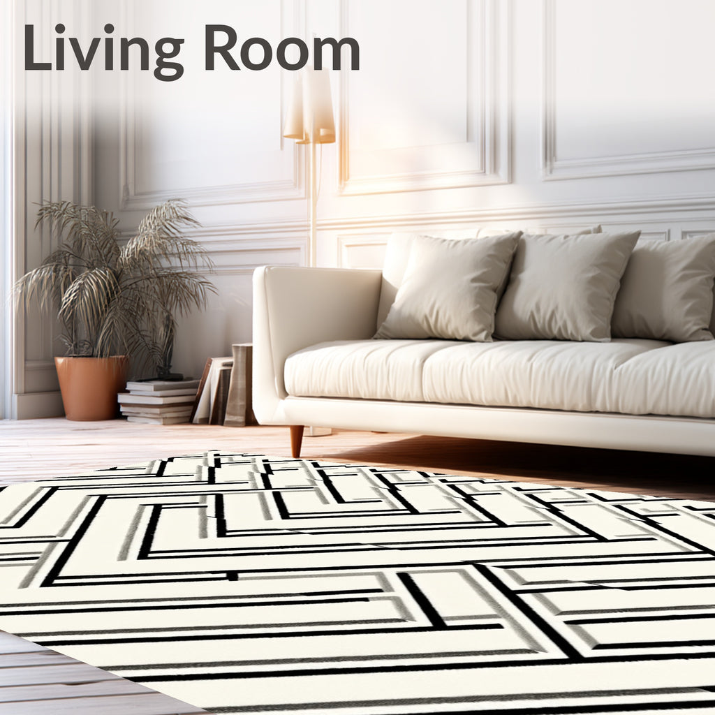 Cream Linear Geometric Interlocking Rug