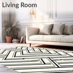 Cream Linear Geometric Interlocking Rug