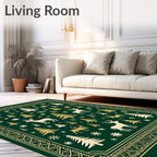 Forest Deer Evergreen Trees Snowflakes Rug
