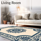 Dark Blue Sunburst Bordered Rug