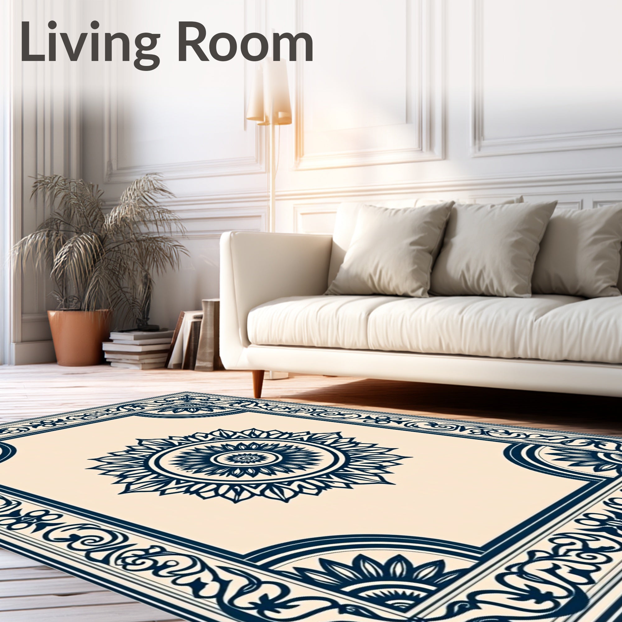 Dark Blue Sunburst Bordered Rug