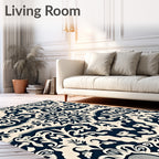 Cream Indigo Floral Medallion Ornament Rug