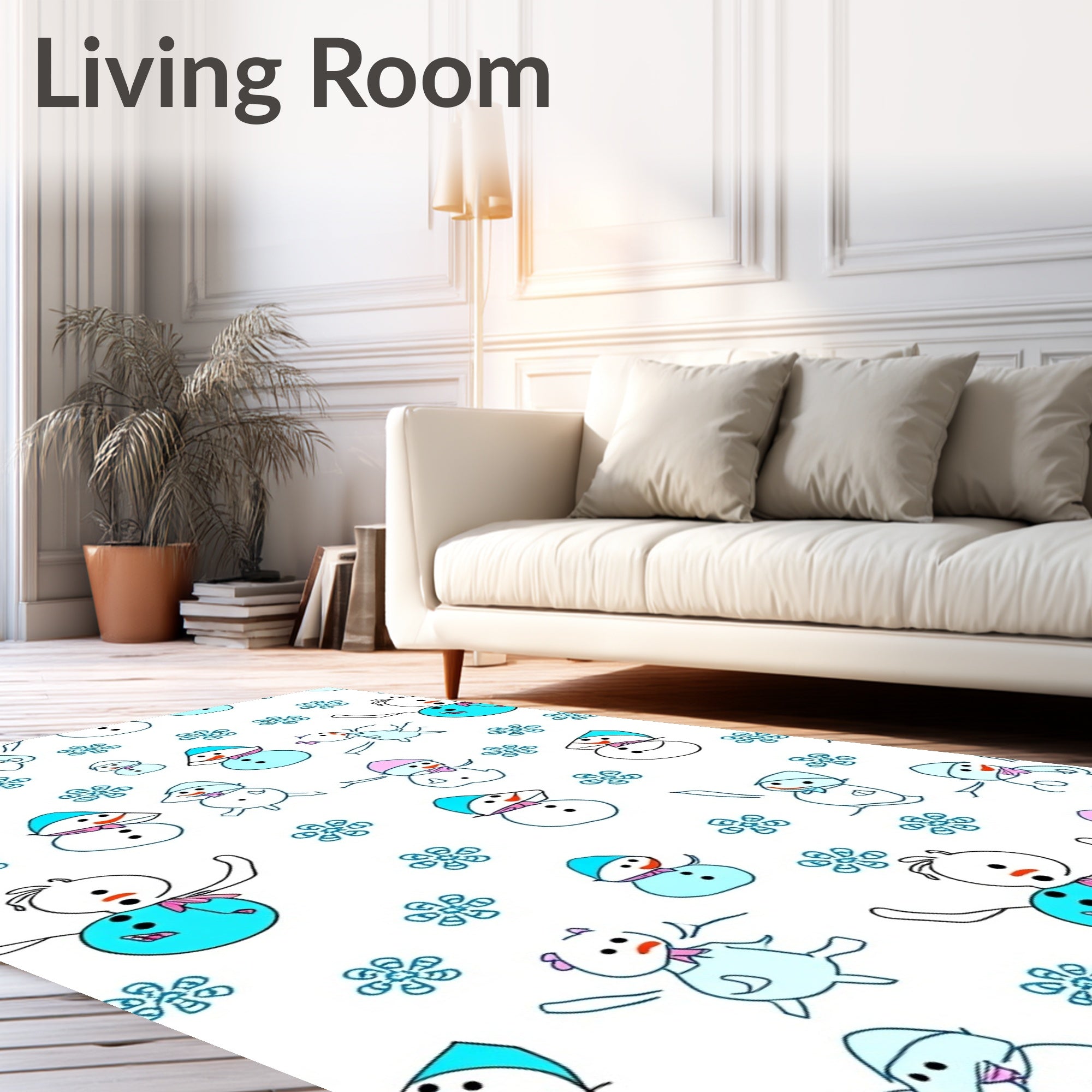 Cheerful Snowman Snowflakes Winter Collection Rug