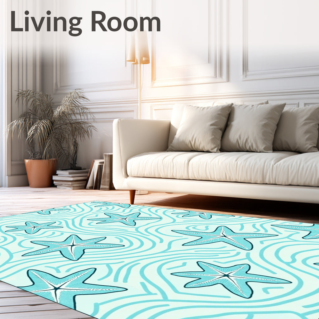 Aqua Seashell Swirl Starfish Rug