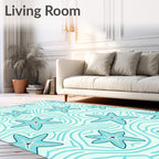 Aqua Seashell Swirl Starfish Rug