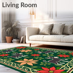 Whimsical Dark Dog Floral Garden Rug