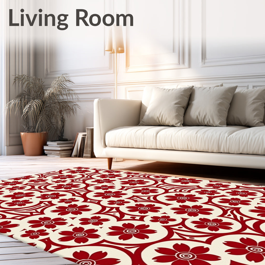 Crimson Floral Circles Repeating Rug