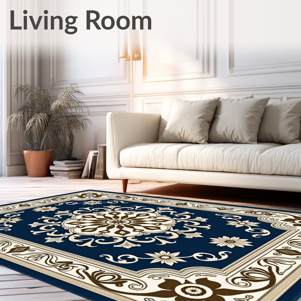 Regal Navy Cream Brown Medallion Rug