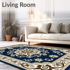 Regal Navy Cream Brown Medallion Rug