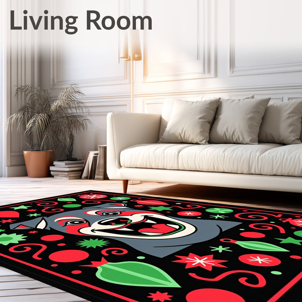 Joyful Dog With Christmas Ornaments Rug
