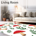 Red Polka Dot Mushroom Foliage Scatter Rug