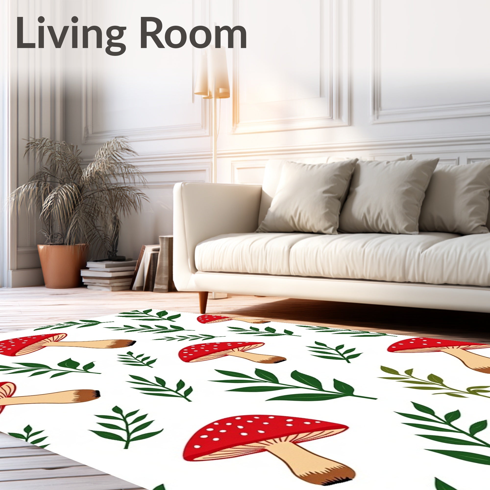 Red Polka Dot Mushroom Foliage Scatter Rug