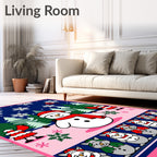 Cheerful Snowman with Red Birds and Snowflakes Rug
