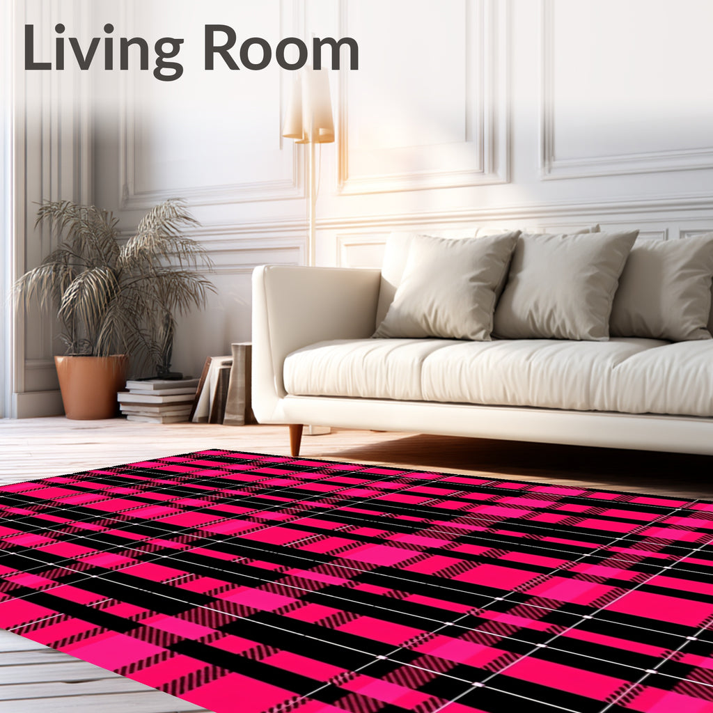 Hot Pink Black Plaid Grid Rug