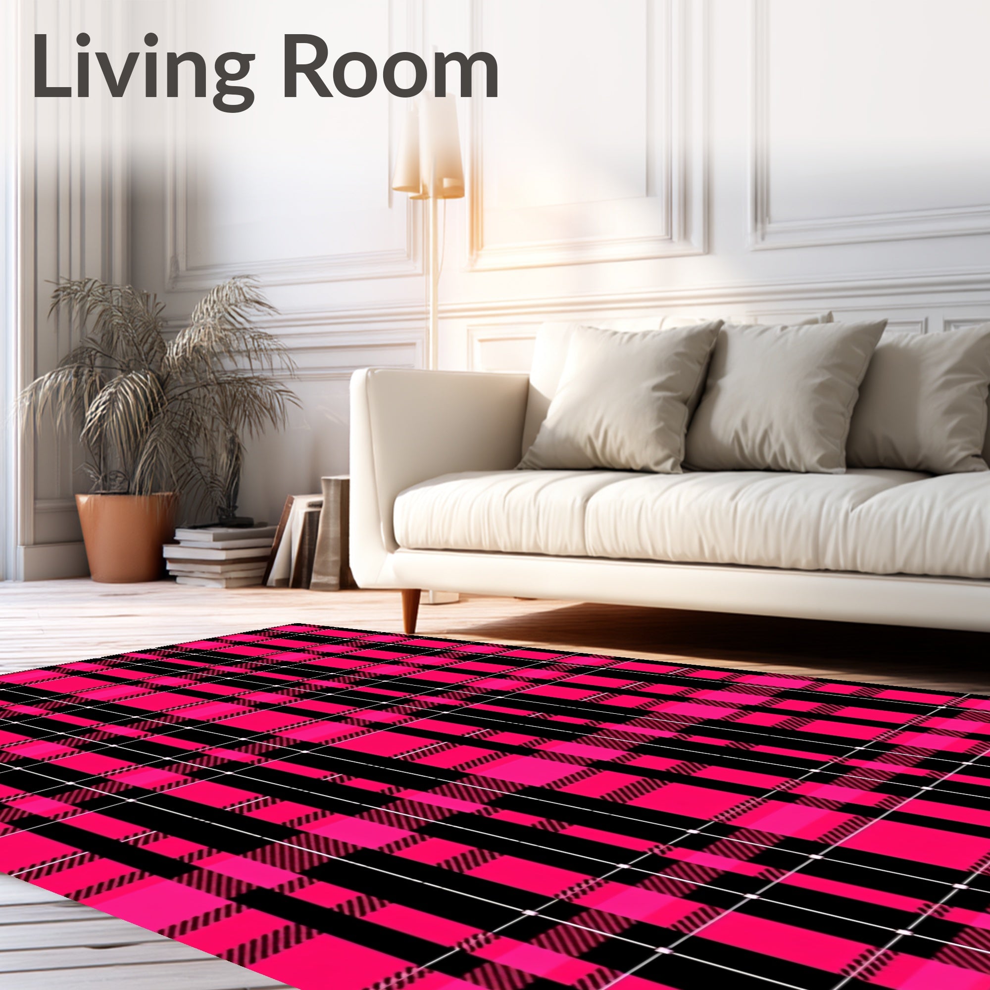 Hot Pink Black Plaid Grid Rug