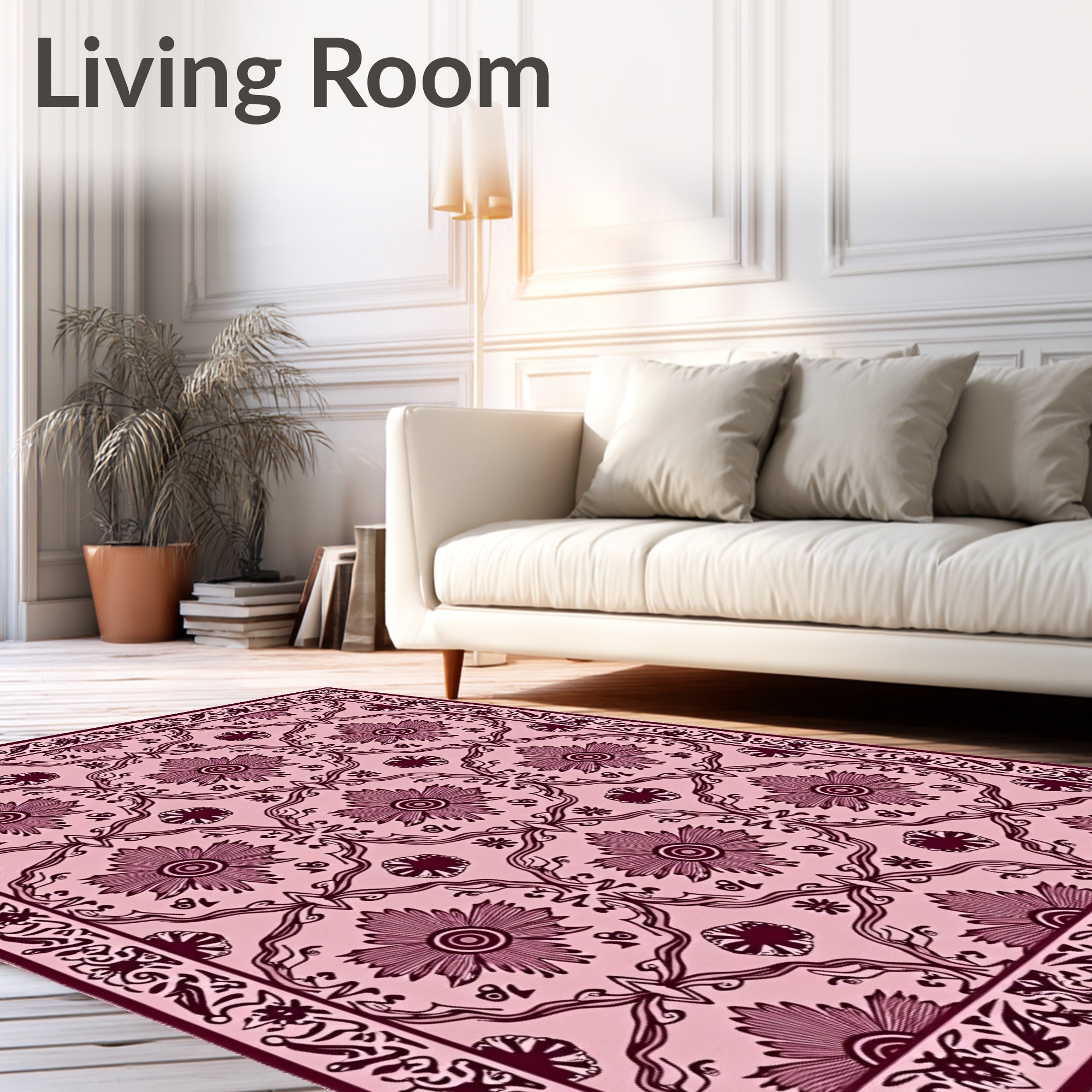 Ornate Crimson Floral Lattice Pink Rug