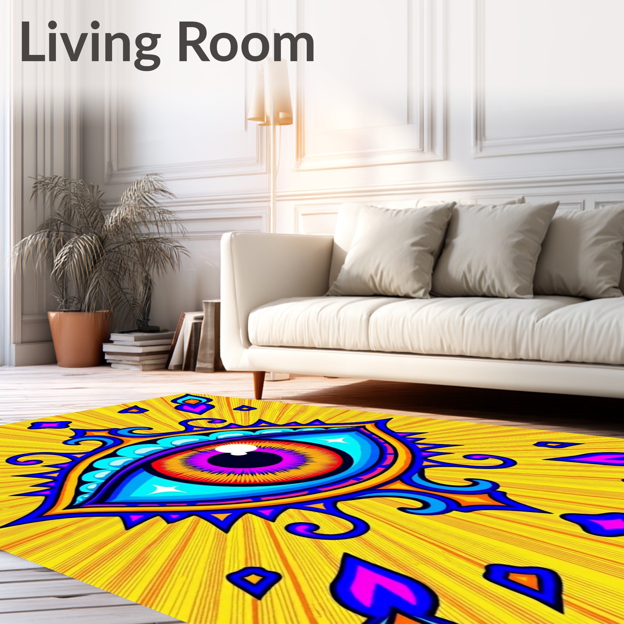 Vibrant Psychedelic Eye Radiating Sunburst Rug