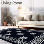 Dark Navy White Snowflake Scattered Border Rug