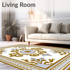Golden White Scroll Medallion Border Rug