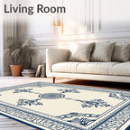 Ornate Blue Cream Classic Medallion Rug