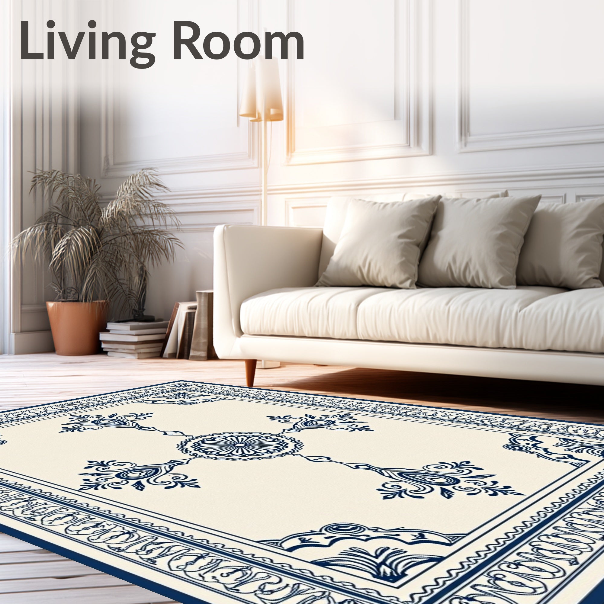 Ornate Blue Cream Classic Medallion Rug