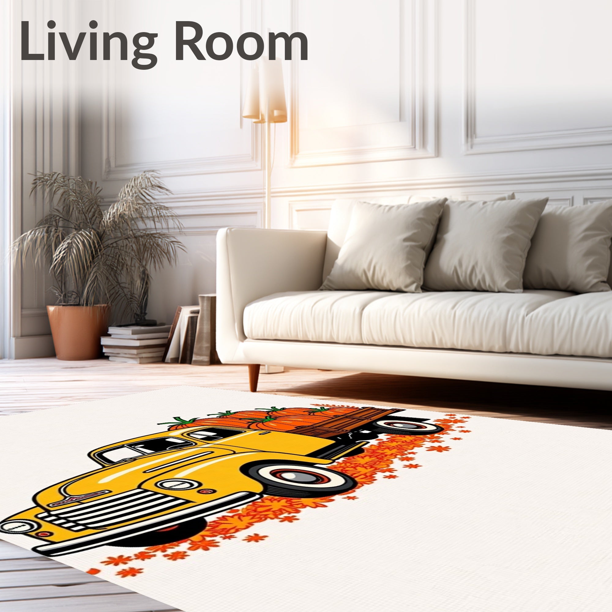 Yellow Autumn Harvest Pumpkin Truck Rug