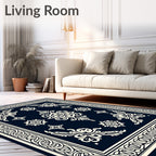 Midnight Navy Cream Floral Medallion Rug