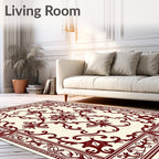 Deep Red Classical Scrollwork Inlay Rug