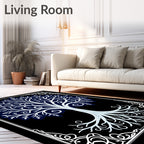 White Tree of Life Navy Border Rug