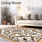 Cream Brown Ornamental Floral Medallion Rug