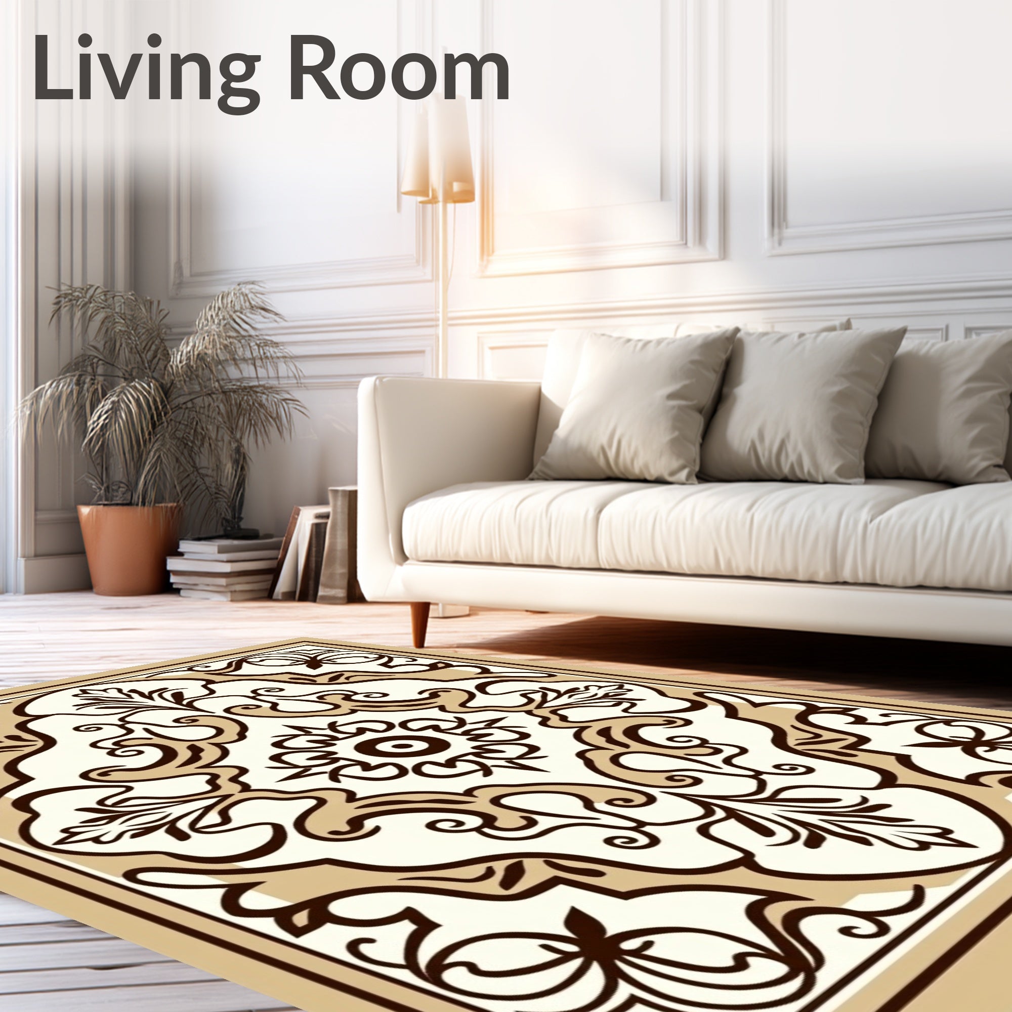 Cream Brown Ornamental Floral Medallion Rug