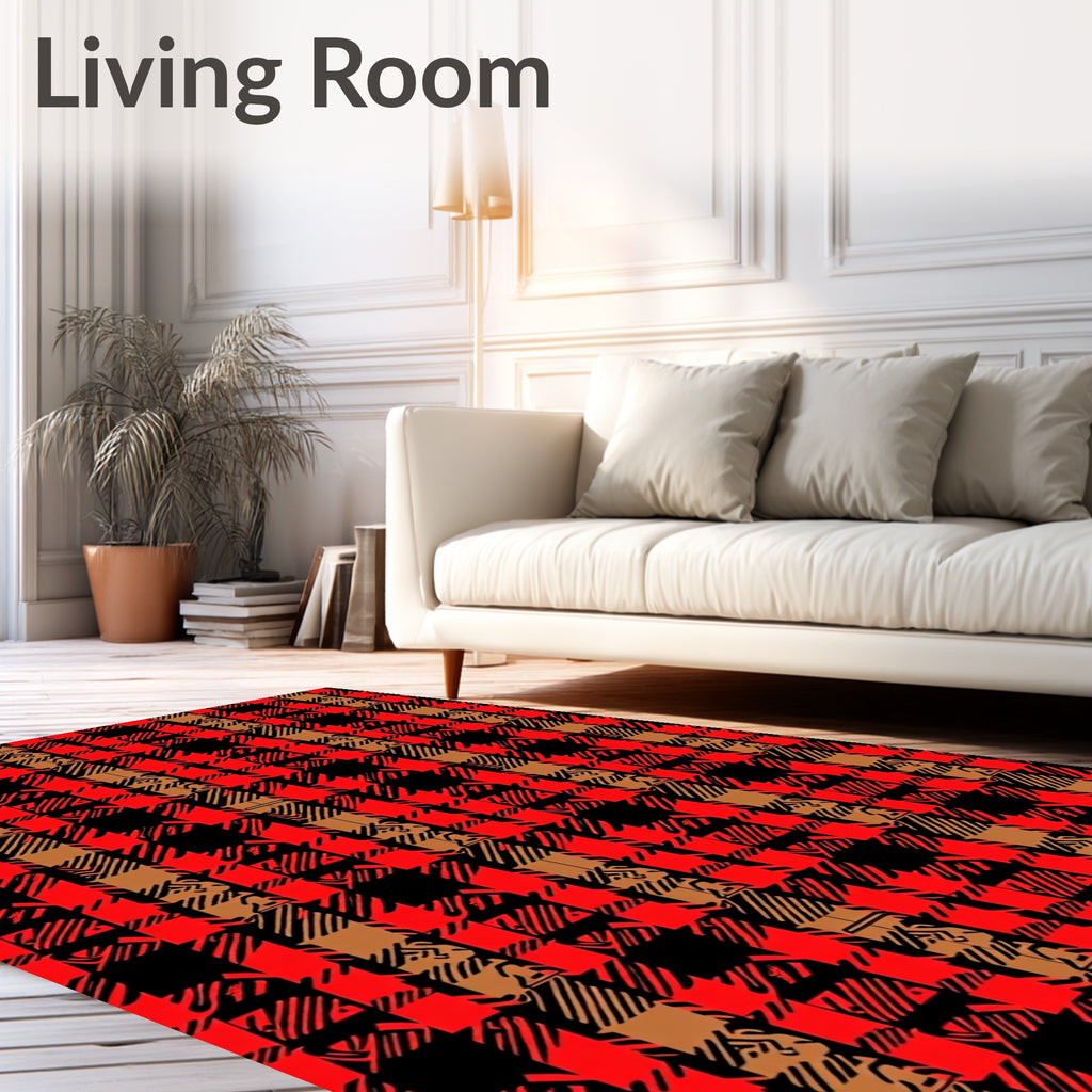 Rustic Red Brown Plaid Check Rug